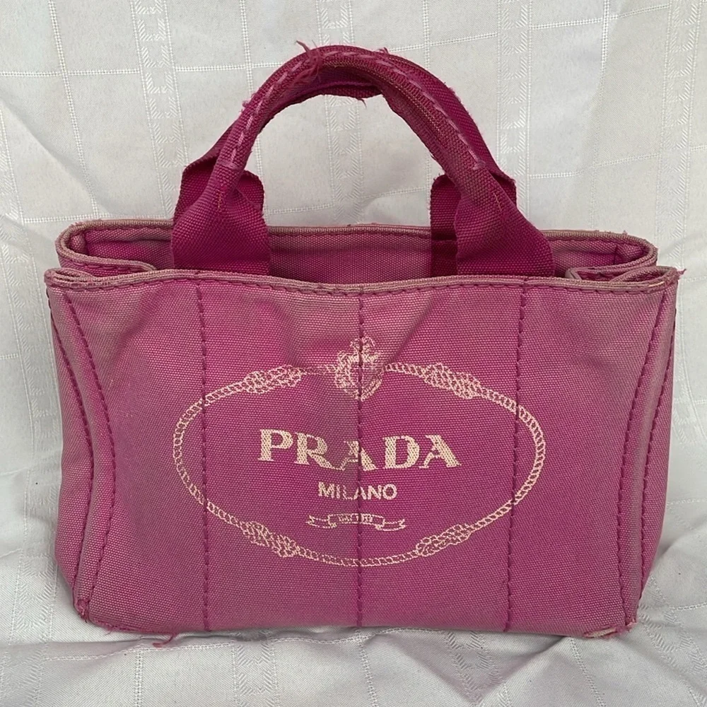 Prada Pink Canapa Tote Handbag Designer Logo Spring